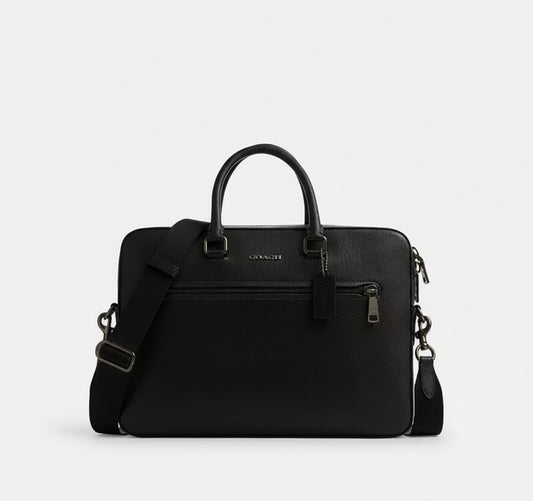 NWT Coach Ethan Slim Brief Laptop Leather Bag In Black