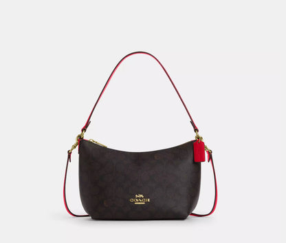 Coach Zip Top Shoulder Bag In Signature Canvas & Leather