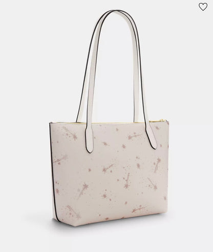 NWT Coach Fiona Zip Tote Bag with Star Print In Gold Chalk Multi
