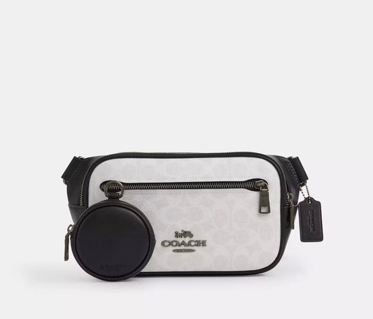 NWT Coach Unisex Elias Belt Bag In Signature Canvas & Smooth Leather
