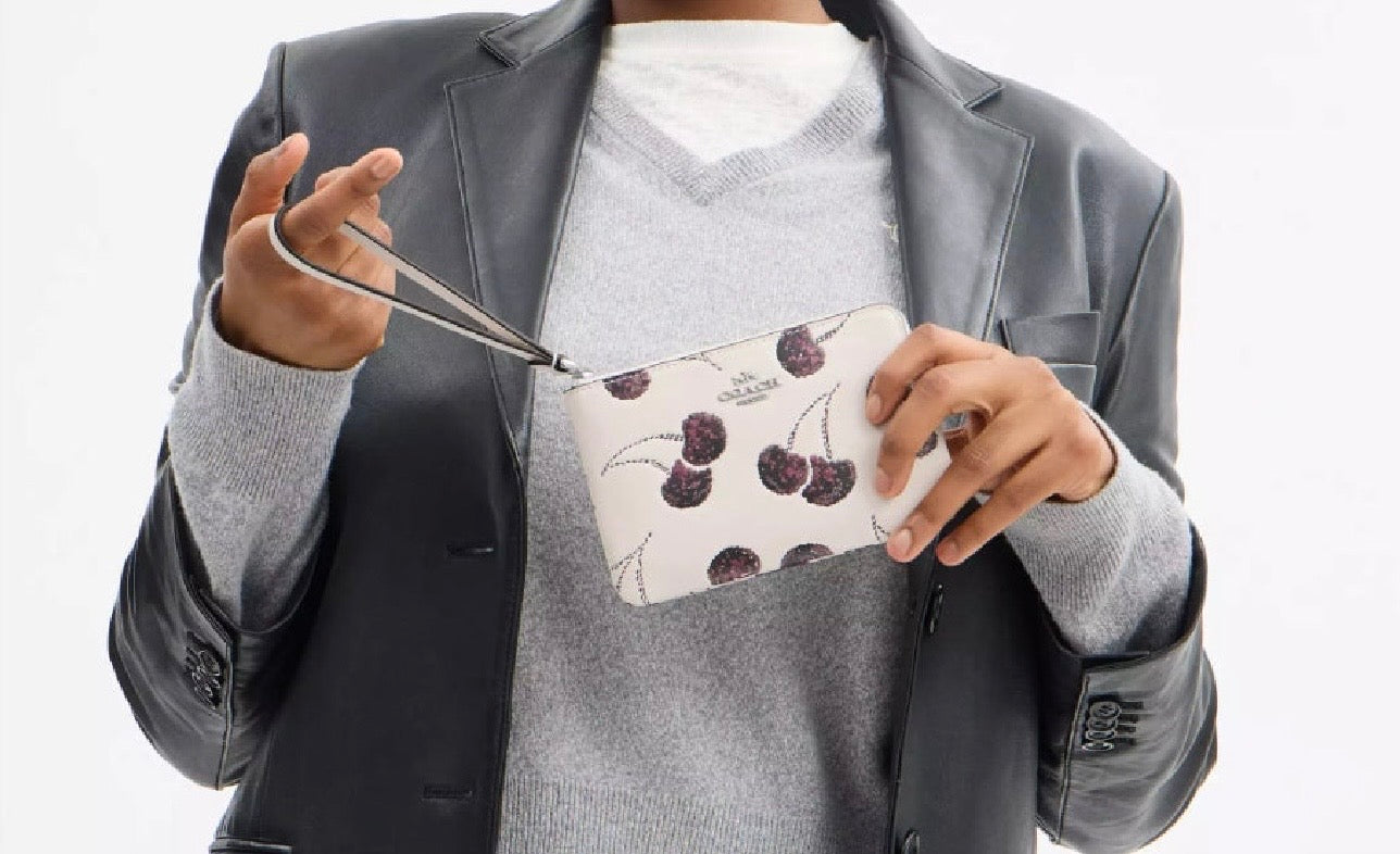 NWT Coach Corner Zip Wristlet With Cherry Print