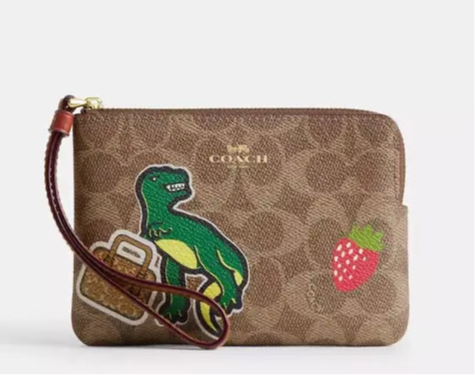 Coach Corner Zip Wristlet wallet In Signature Canvas & Leather With Sticker Print