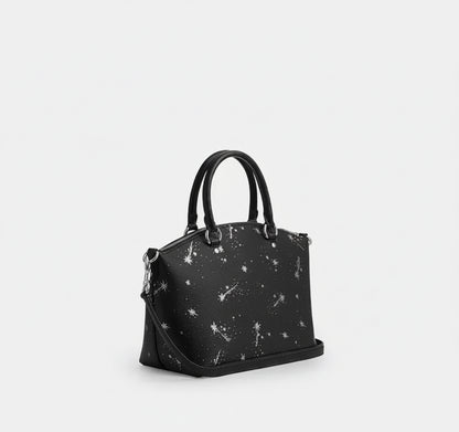 NWT Coach Sadie Satchel Bag In Black With Star Print