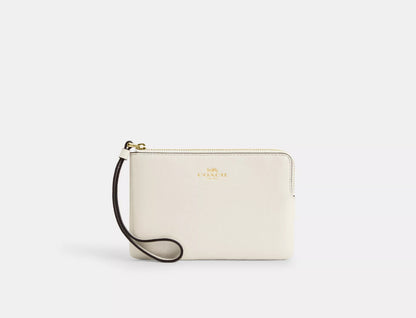 NWT Coach Patent Leather Corner Zip Wristlet In Gold/Pearl