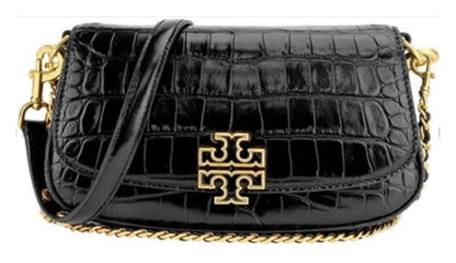 NWT Tory Burch Britten Embossed Convertible Crossbody Leather Handbag In Black