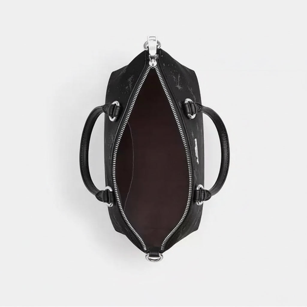 NWT Coach Sadie Satchel Bag In Black With Star Print