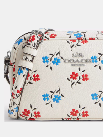 Coach Mini Jamie Camera Crossbody Leather Bag Floral Print In Chalk/Multi