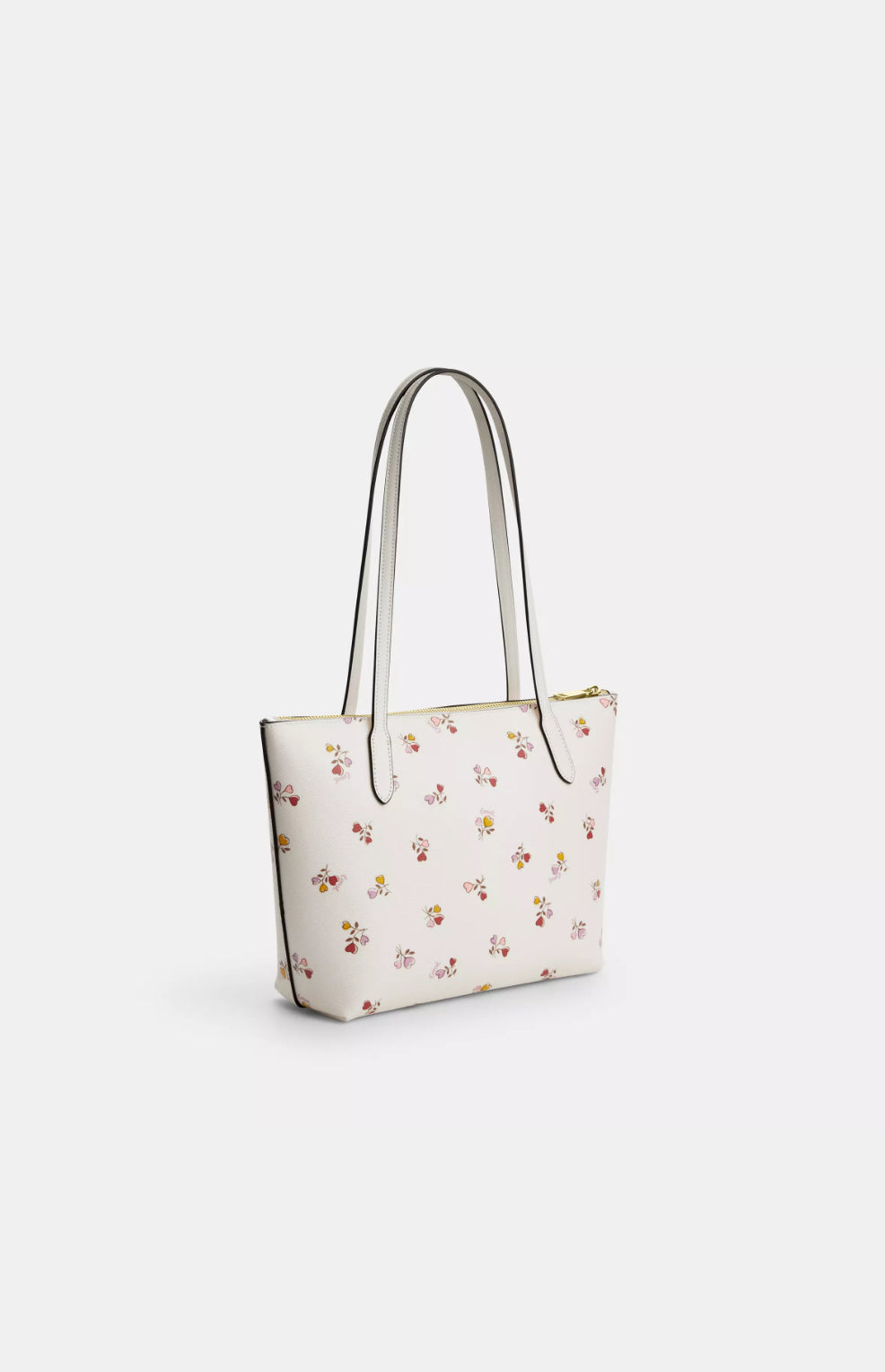 Coach Fiona Zip Tote Bag with Heart Print In Gold Chalk Multi