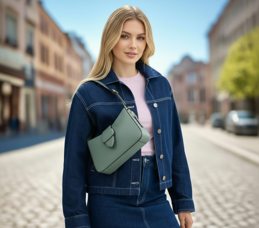 NWT Coach Eliza Leather Shoulder Bag With Zipper Closure In Gold/Sage