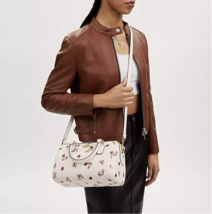 Coach Rowan Satchel Crossbody Leather Bag With Ladybug Floral Print