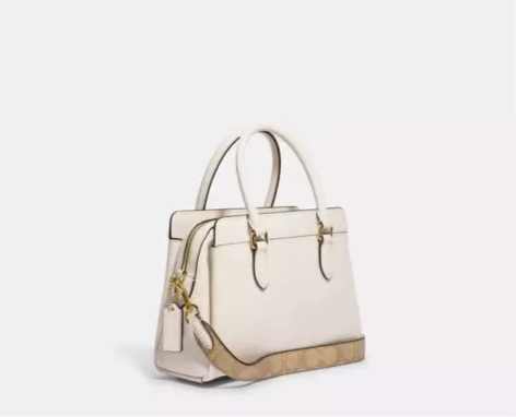 Coach Mini Darcie Carryall In Gold/Chalk With Signature Canvas Strap