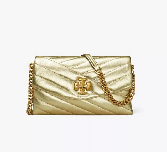 Tory Burch Kira Chevron Metallic Chain Leather Purse Crossbody