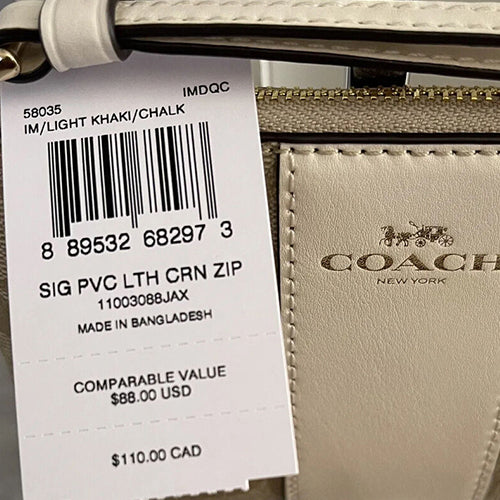 Coach Signature Canvas & Leather Corner Zip Wristlet Wallet white