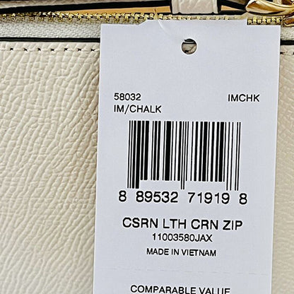 Coach Cross Grain Leather Corner Zip Wristlet Wallet Gold/Chalk