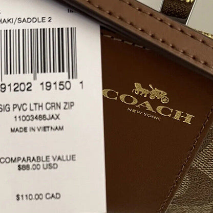 Coach Signature Canvas & Leather Corner Zip Wristlet Wallet