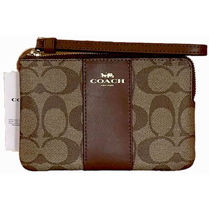 Coach Signature Canvas & Leather Corner Zip Wristlet Wallet