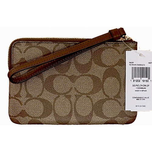 Coach Signature Canvas & Leather Corner Zip Wristlet Wallet