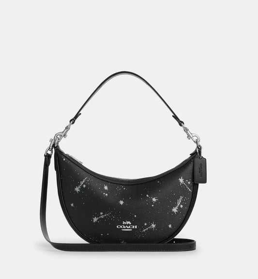 Coach Aria Shoulder/Crossbody Leather Bag with Star Print In Black