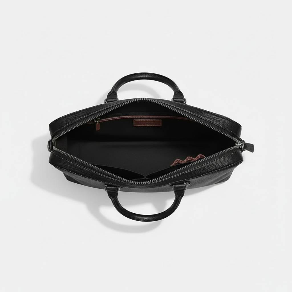 NWT Coach Ethan Slim Brief Laptop Bag In Signature Leather In Black