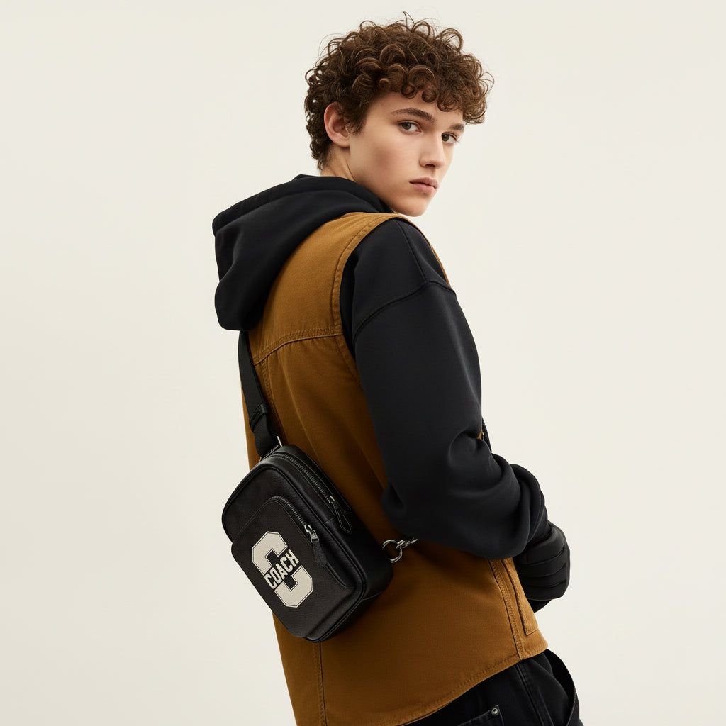 NWT Coach Men’s Racer Sling Pack In    Smooth Leather & Signature Canvas