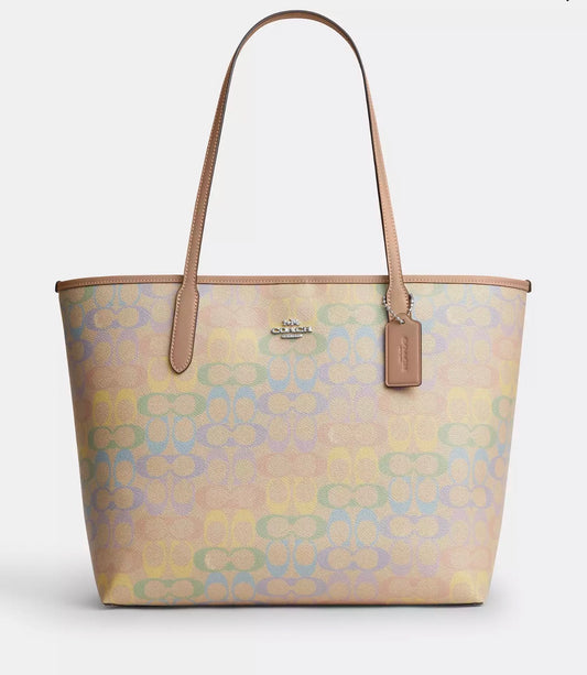 NWT Coach City Tote In Rainbow Signature Canvas