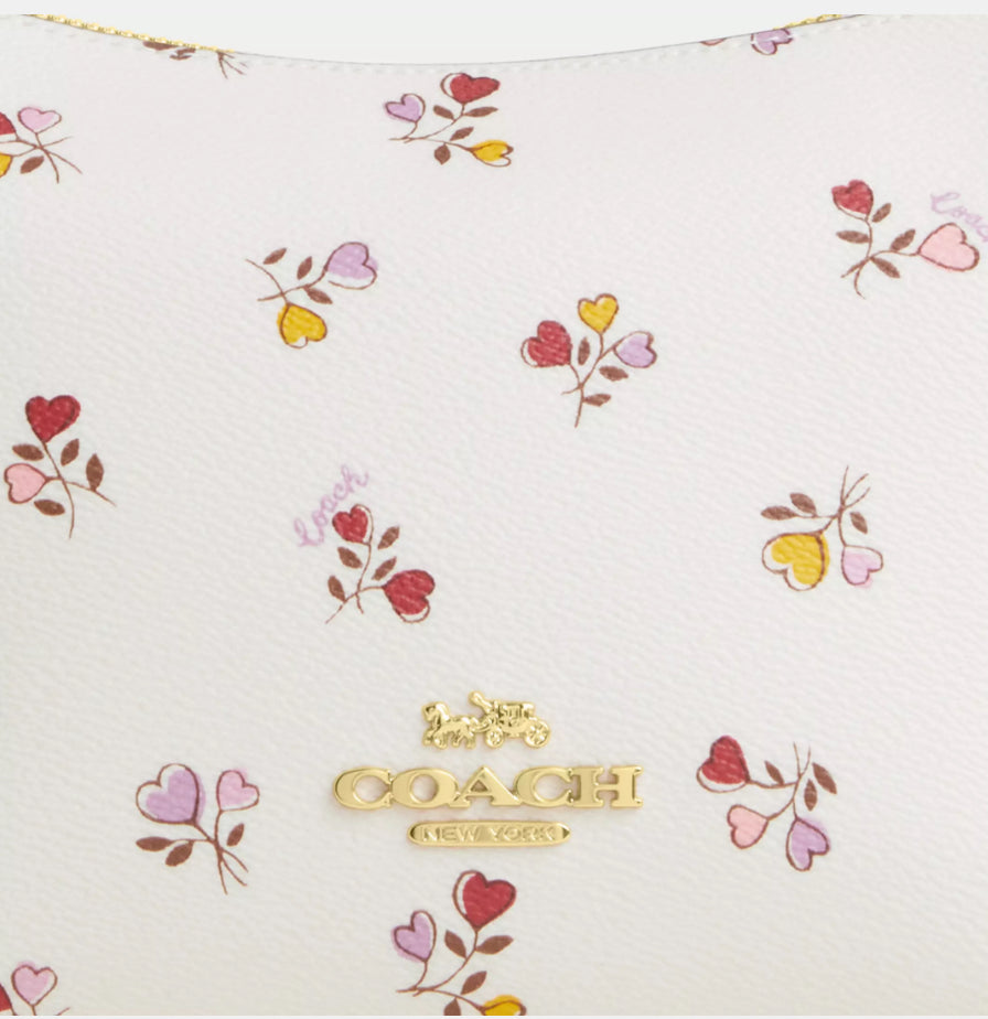 Coach Zip Top Shoulder Bag With Heart Print