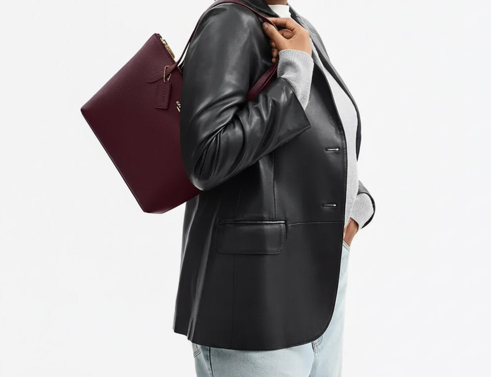 NWT Coach Leather Fiona Zip Tote In Gold/Wine