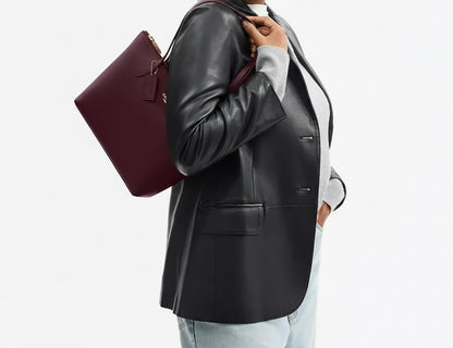 NWT Coach Leather Fiona Zip Tote In Gold/Wine