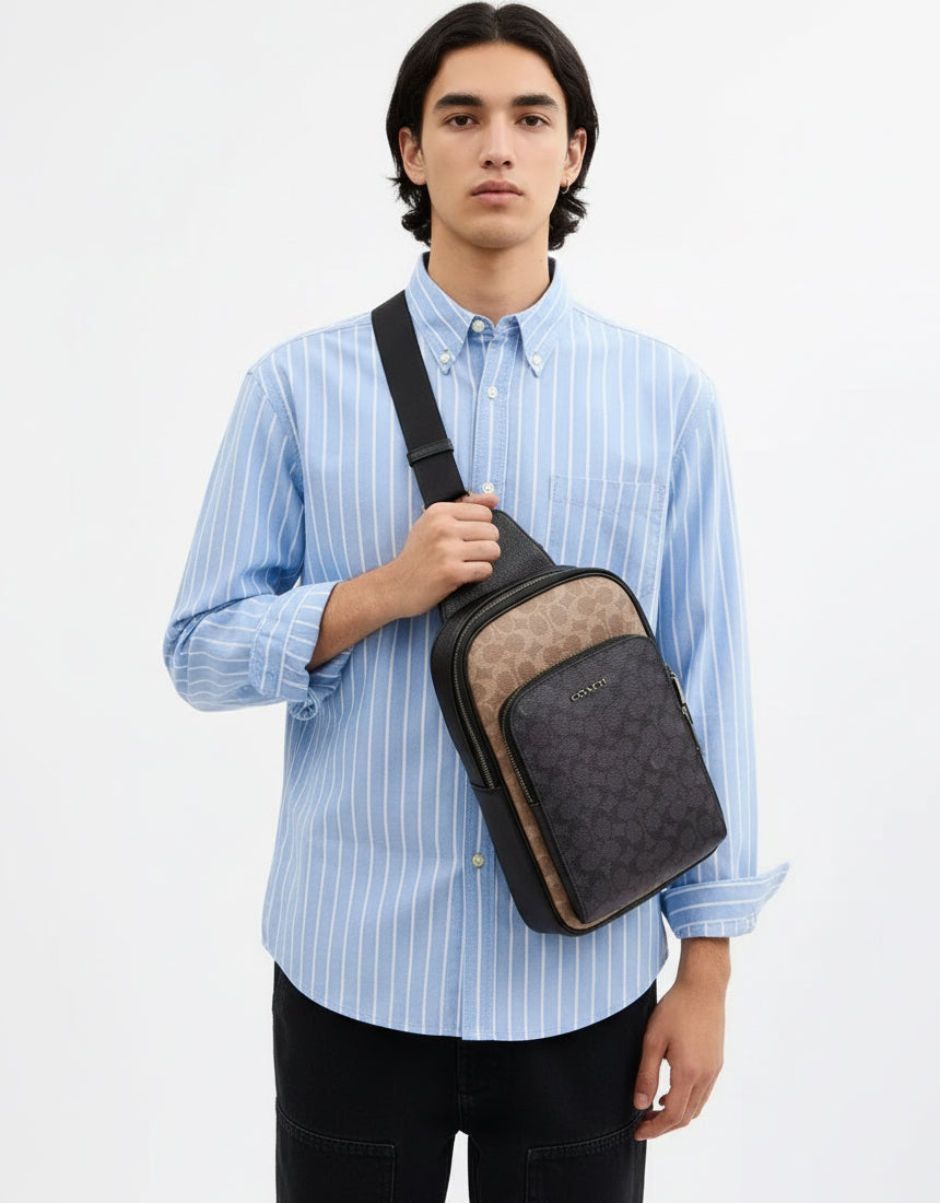 NWT Coach Ethan Pack Sling Bag In Blocked Signature Canvas
