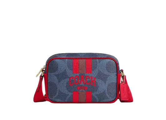 NWT Coach Mini Jamie Camera Crossbody Bag In Signature Canvas With Varsity Stripe