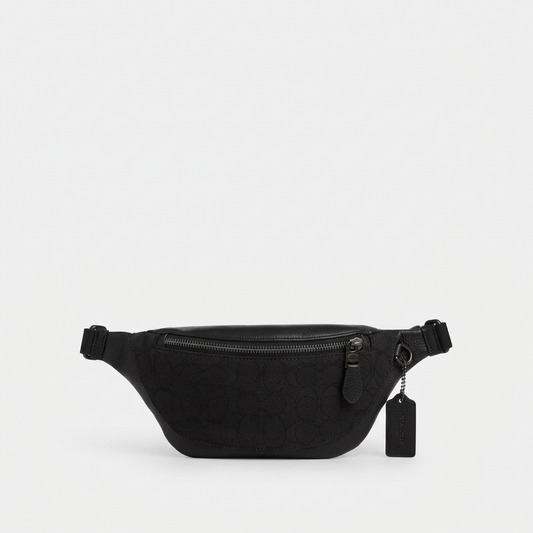 NWT Coach Warren Mini Belt Bag Fanny Pack In Signature Jacquard & Smooth Leather