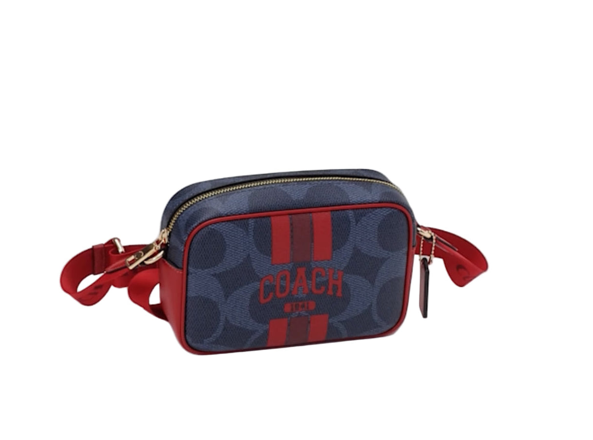 NWT Coach Mini Jamie Camera Crossbody Bag In Signature Canvas With Varsity Stripe