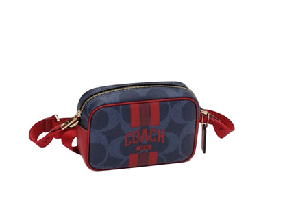 NWT Coach Mini Jamie Camera Crossbody Bag In Signature Canvas With Varsity Stripe