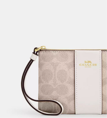 NWT Coach Corner Zip Wristlet Wallet In Signature Canvas & Leather