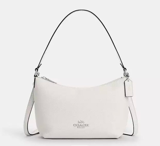 Coach Zip Top Leather Shoulder Bag In Silver/Chalk