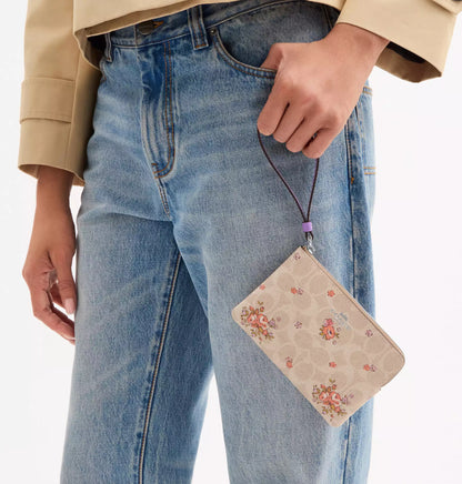 NWT Coach Corner Zip Wristlet In Signature Canvas with Floral Print
