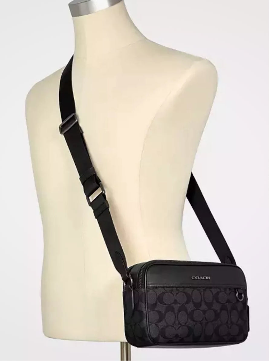 Coach Graham Crossbody Bag In Signature Canvas Leather black Ourbello