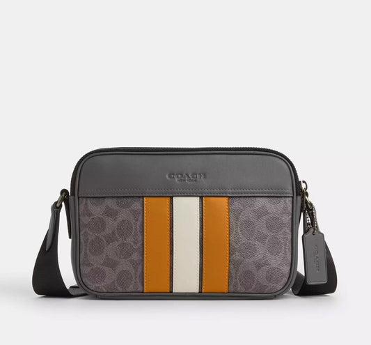 NWT Coach Medium Jamie Camera Crossbody Bag In Signature Canvas & Leather with Varsity Print