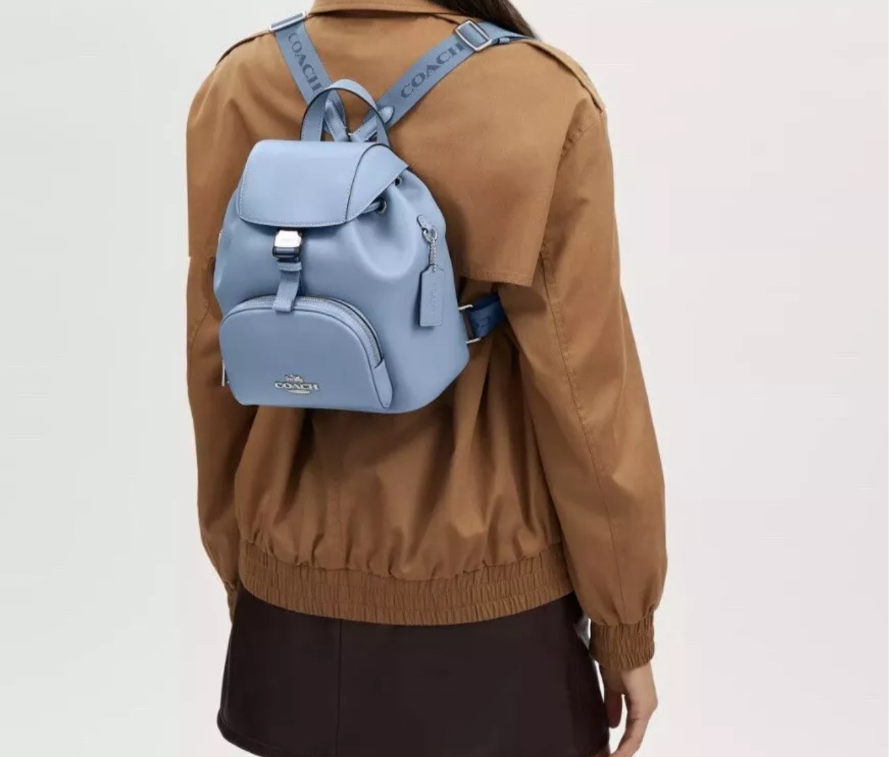 Coach Leather Pace Backpack-Medium Bag In Light Blue