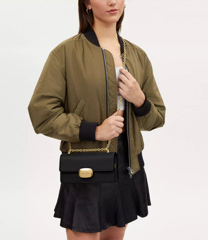 Coach Eliza Flap Crossbody Leather Bag In Gold/Black