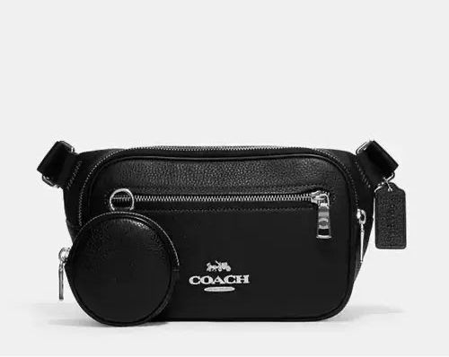 Coach Elias Unisex Belt Bag In Leather Silver/Black