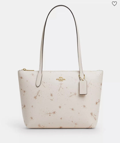 NWT Coach Fiona Zip Tote Bag with Star Print In Gold Chalk Multi