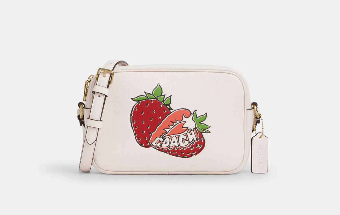 NWT Coach Leather Jamie Camera Medium Crossbody bag With Strawberry Graphic