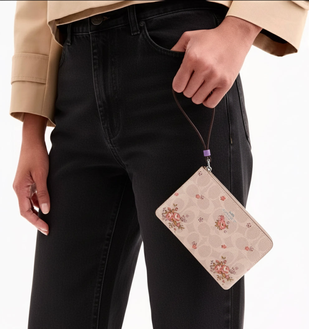 NWT Coach Corner Zip Wristlet In Signature Canvas with Floral