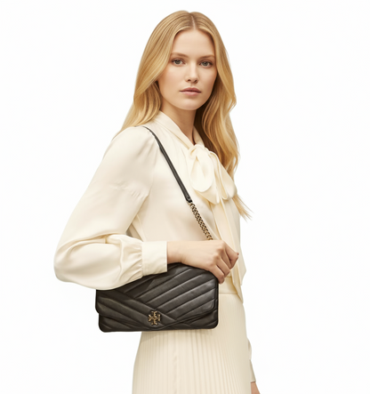 NWT Tory Burch Kira Chevron Black Clutch/Shoulder Bag With Dust Bag