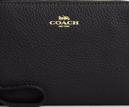 NWT Coach Leather Corner Zip Wristlet Wallet Gold/Black