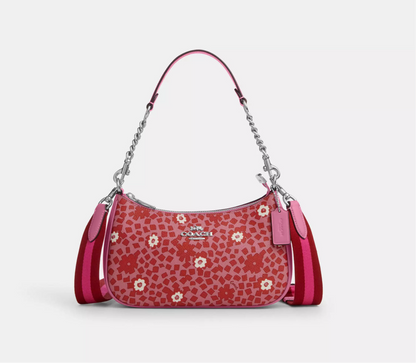 NWT Coach Teri Shoulder Bag With Floral Print In Silver/Pink Multi