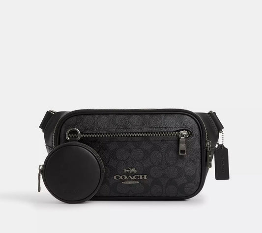 NWT Coach Unisex Elias Belt Bag In Signature Canvas & Smooth Leather