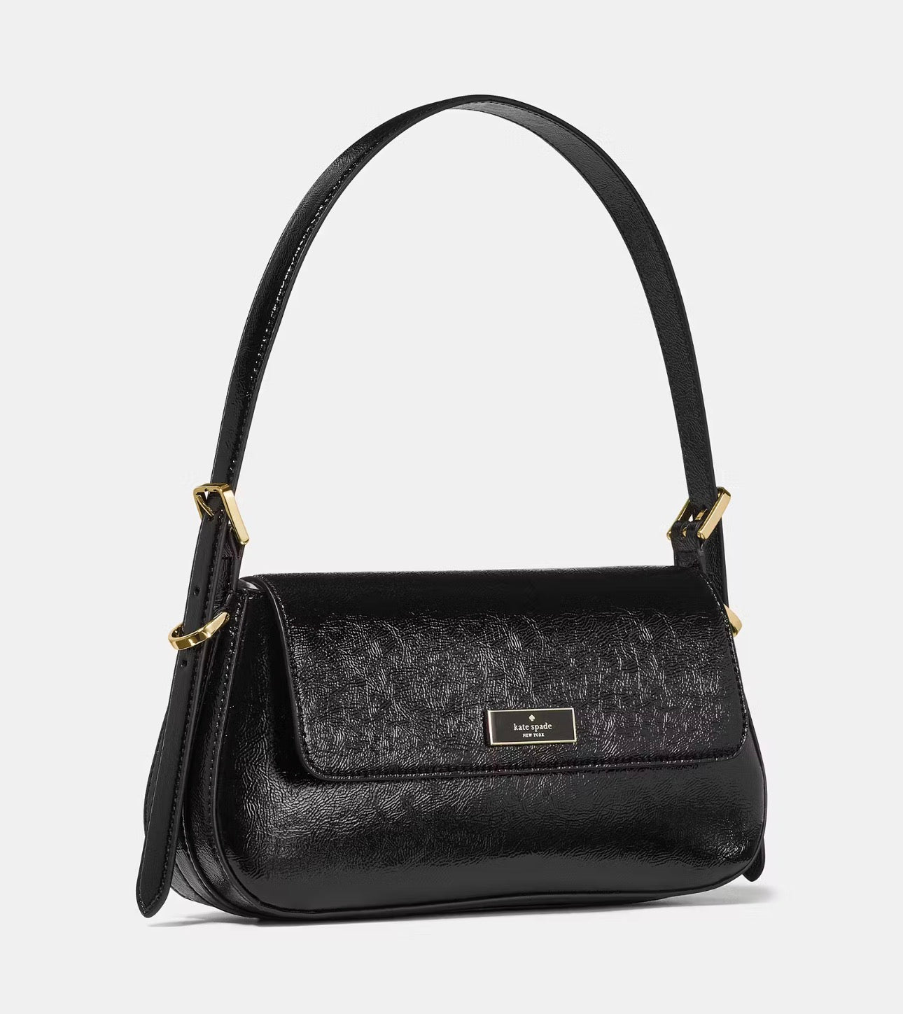 NWT Kate Spade Bridget Crinkle Patent Small Flap Shoulder Bag Black