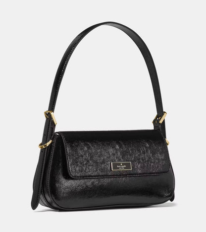 NWT Kate Spade Bridget Crinkle Patent Small Flap Shoulder Bag Black